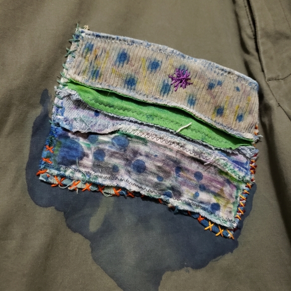 InkBlot Space Hippo Trouser Custom Patchwork Visible Mending Hand Stitched - Picture 5 of 16